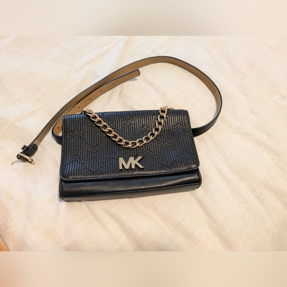 Michael Kors Black and Gold Quilted Belt Bag Fanny Pack